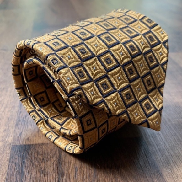 Faconnable Gold & Blue Geometric Tie - Picture 2 of 6